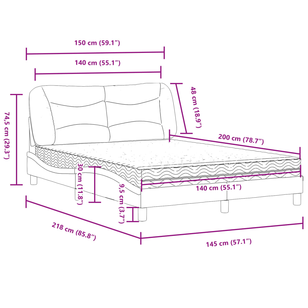 Bed met matras "Hvar" stof donkergrijs 140x200 cm – afbeelding 11