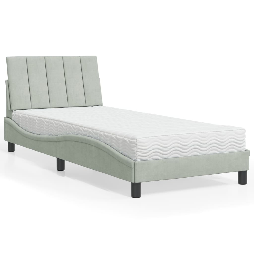 Bed met matras "Hanko" fluweel lichtgrijs 80x200 cm – afbeelding 1