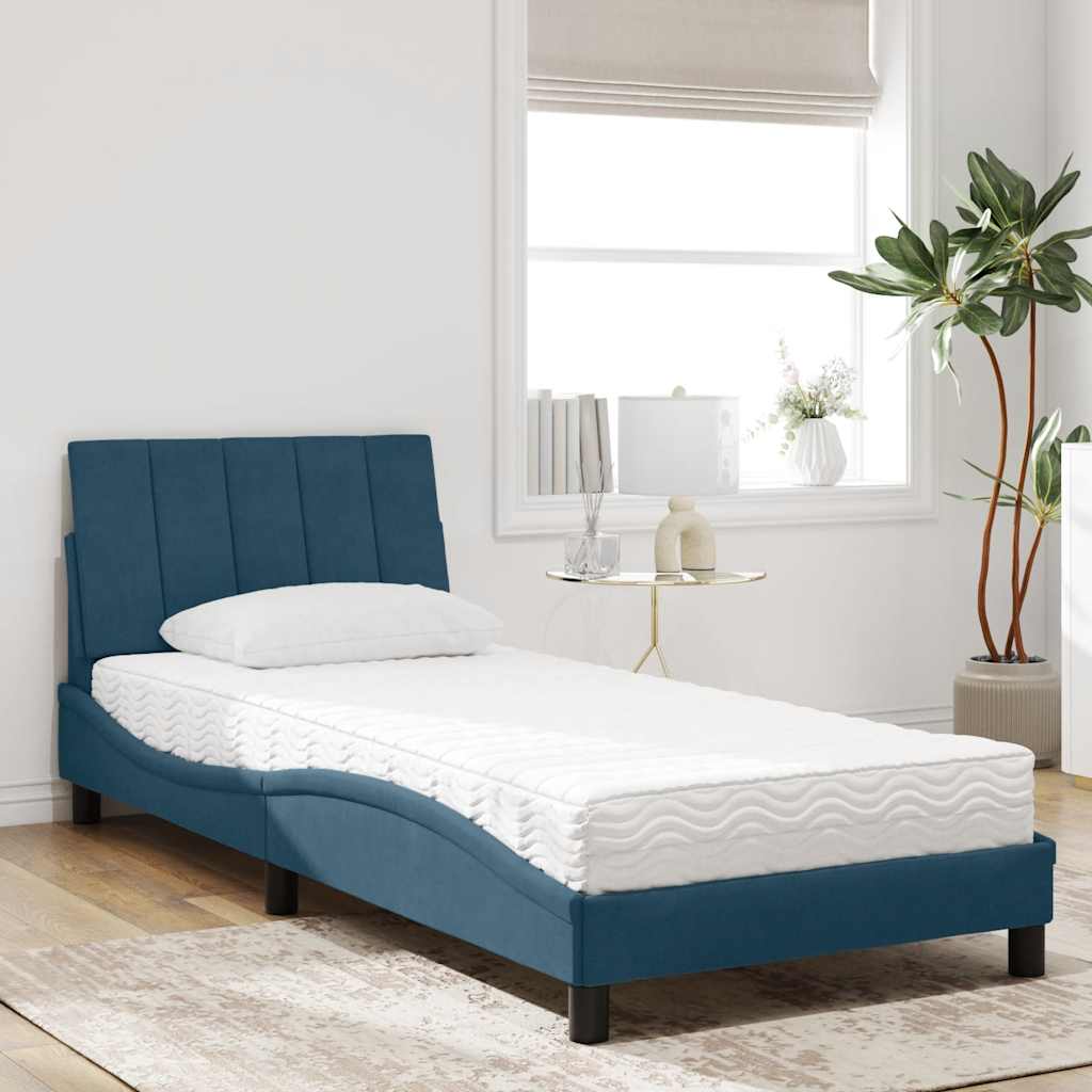 Bed met matras "Hanko" fluweel blauw 80x200 cm – afbeelding 1