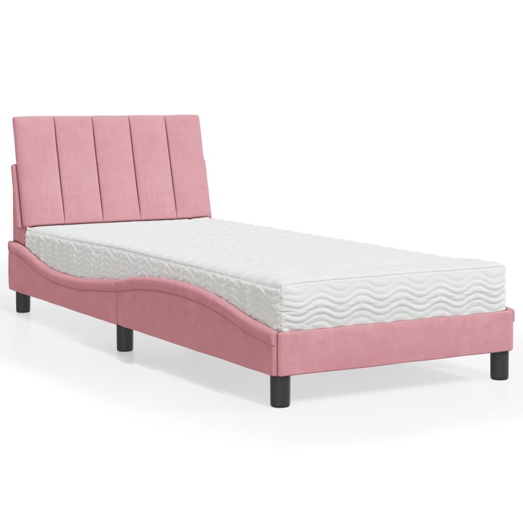 Bed met matras "Hanko" fluweel roze 80x200 cm – afbeelding 1