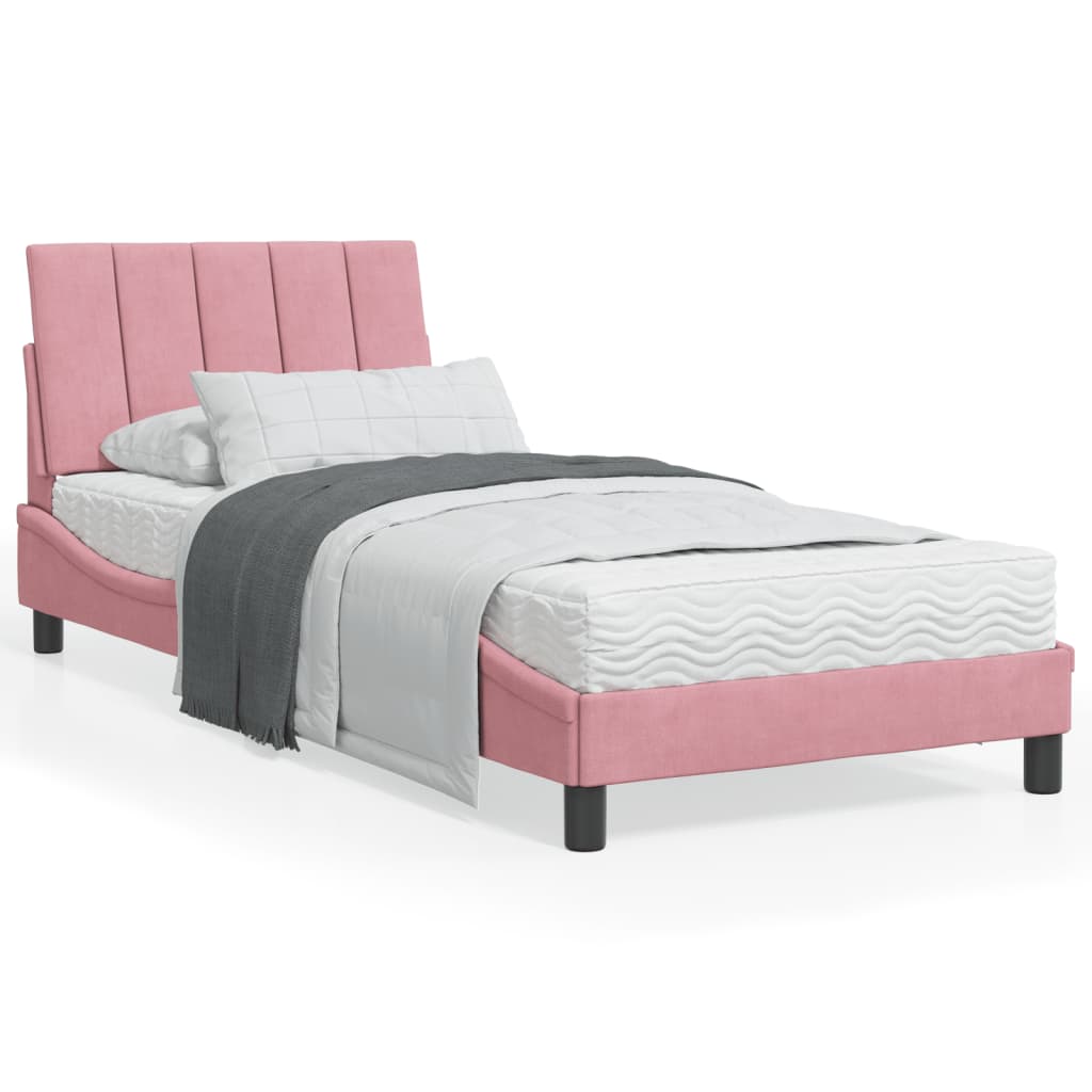 Bed met matras "Hanko" fluweel roze 90x200 cm – afbeelding 1