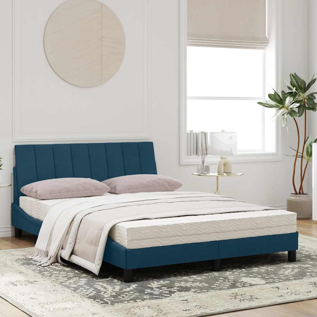 Bed met matras "Hanko" fluweel blauw 120x200 cm – afbeelding 1