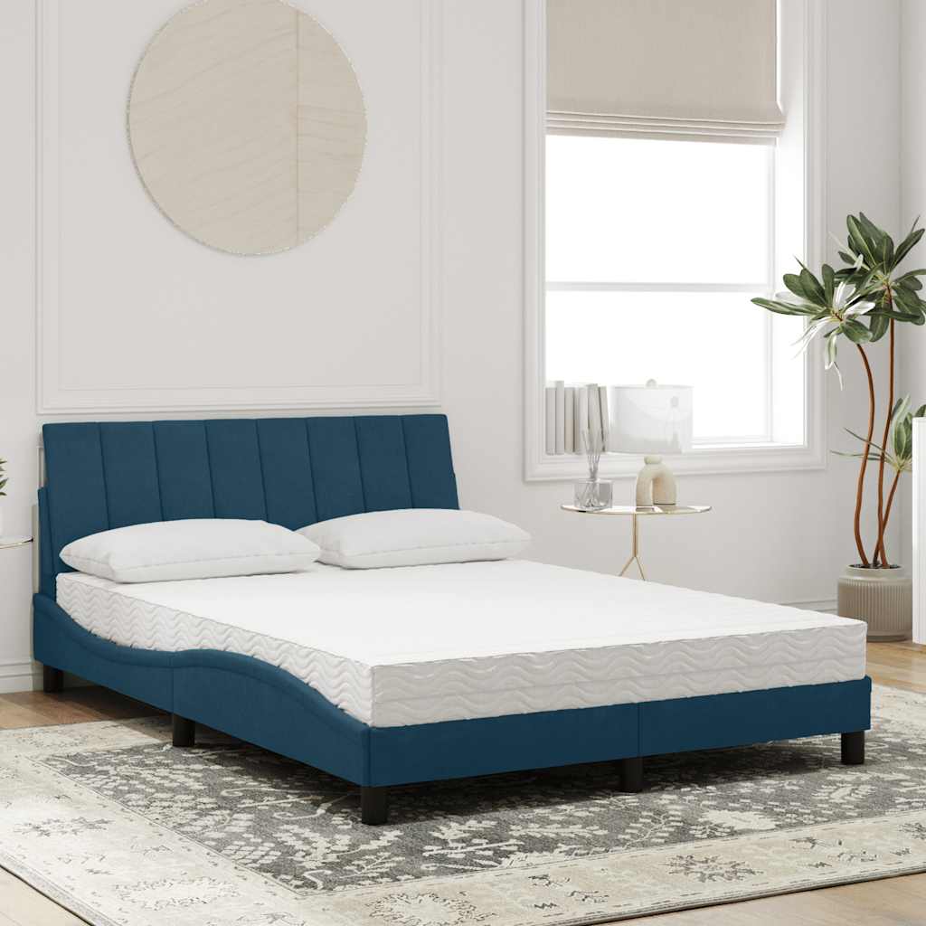 Bed met matras "Hanko" fluweel blauw 140x190 cm – afbeelding 1