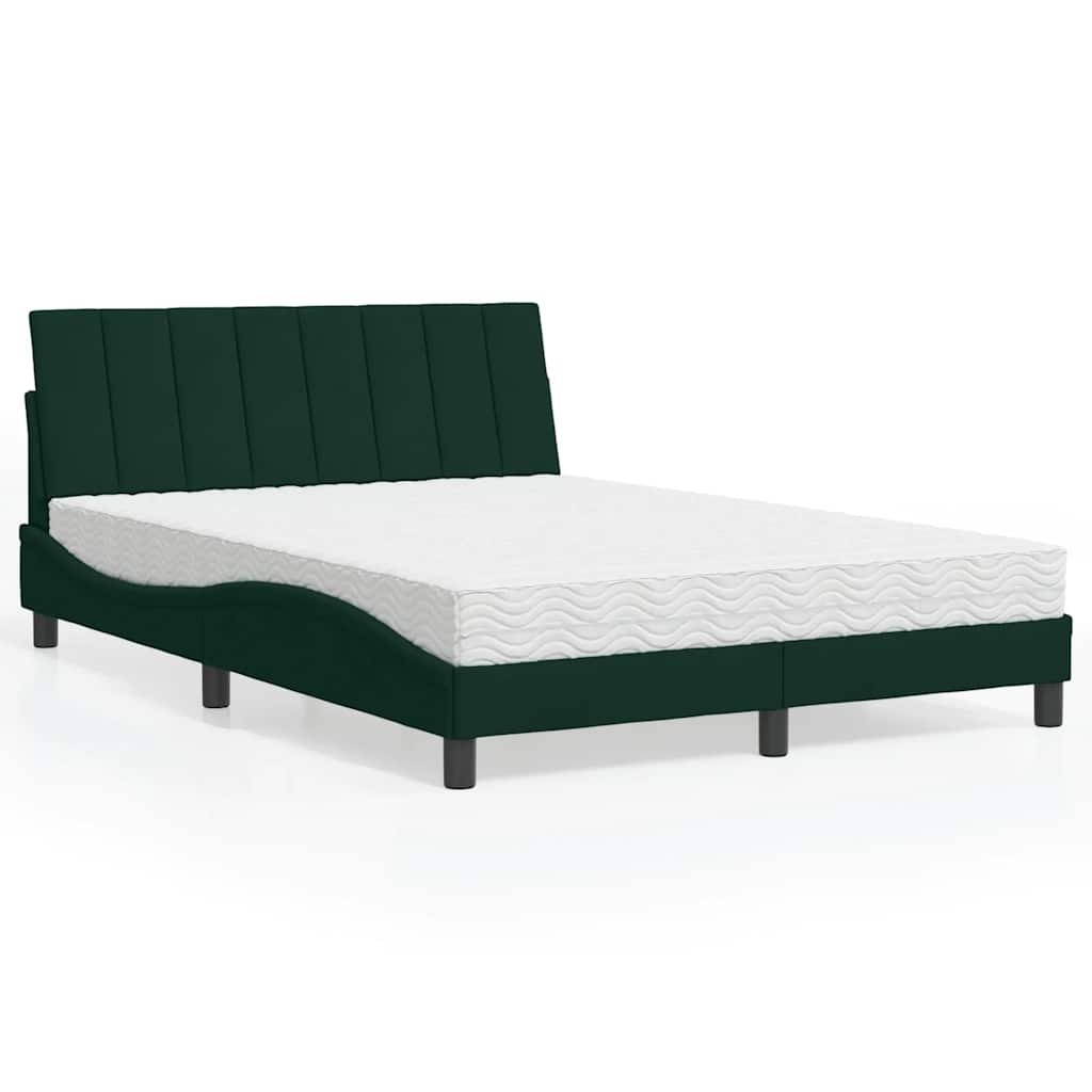 Bed met matras "Hanko" fluweel donkergroen 140x200 cm – afbeelding 1