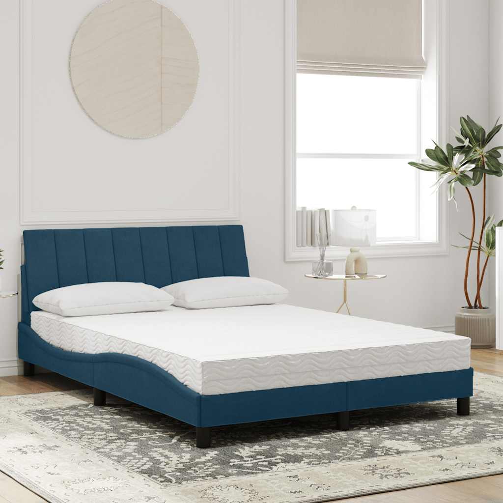 Bed met matras "Hanko" fluweel blauw 140x200 cm – afbeelding 1