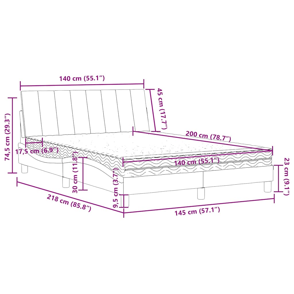 Bed met matras "Hanko" fluweel blauw 140x200 cm – afbeelding 11