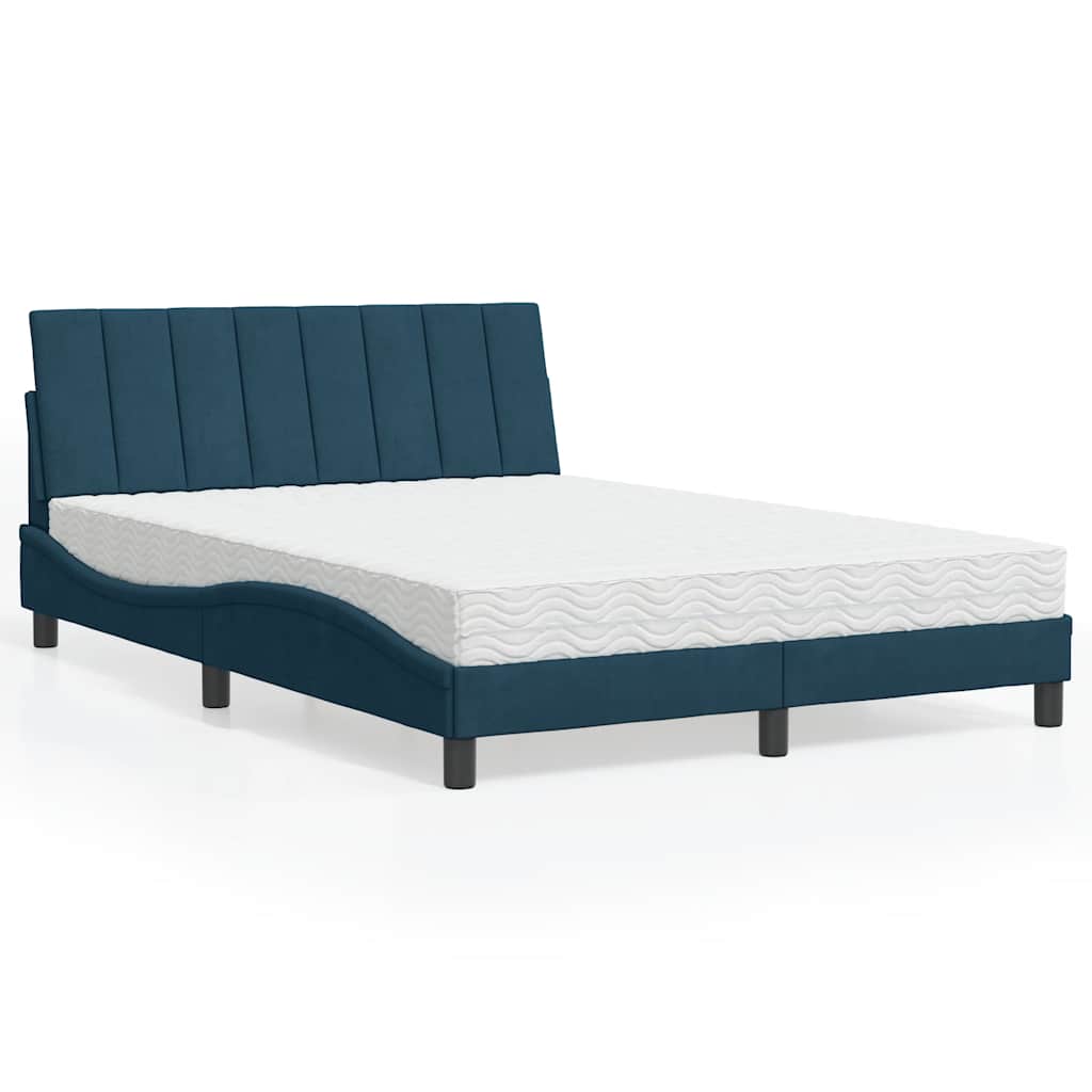 Bed met matras "Hanko" fluweel blauw 140x200 cm – afbeelding 2