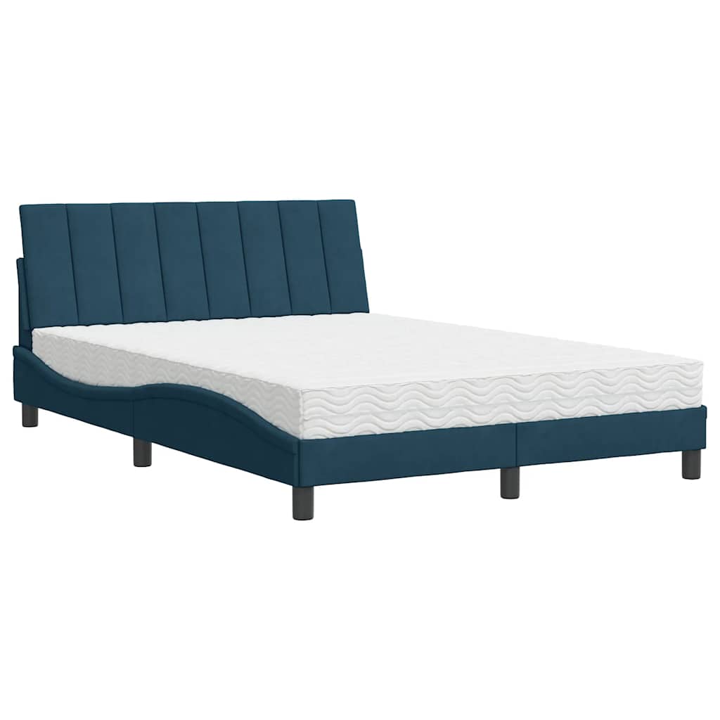 Bed met matras "Hanko" fluweel blauw 140x200 cm – afbeelding 3