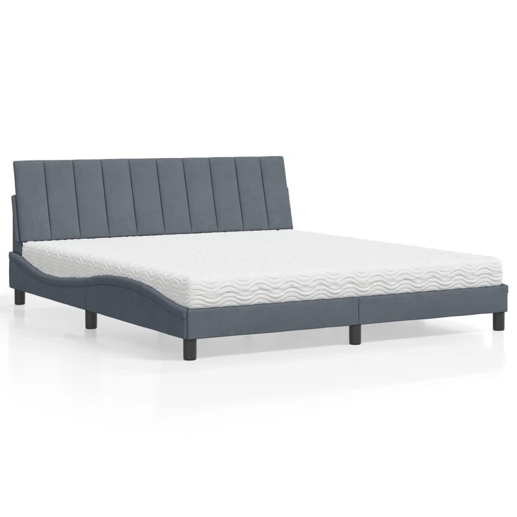 Bed met matras "Hanko" fluweel donkergrijs 180x200 cm – afbeelding 1