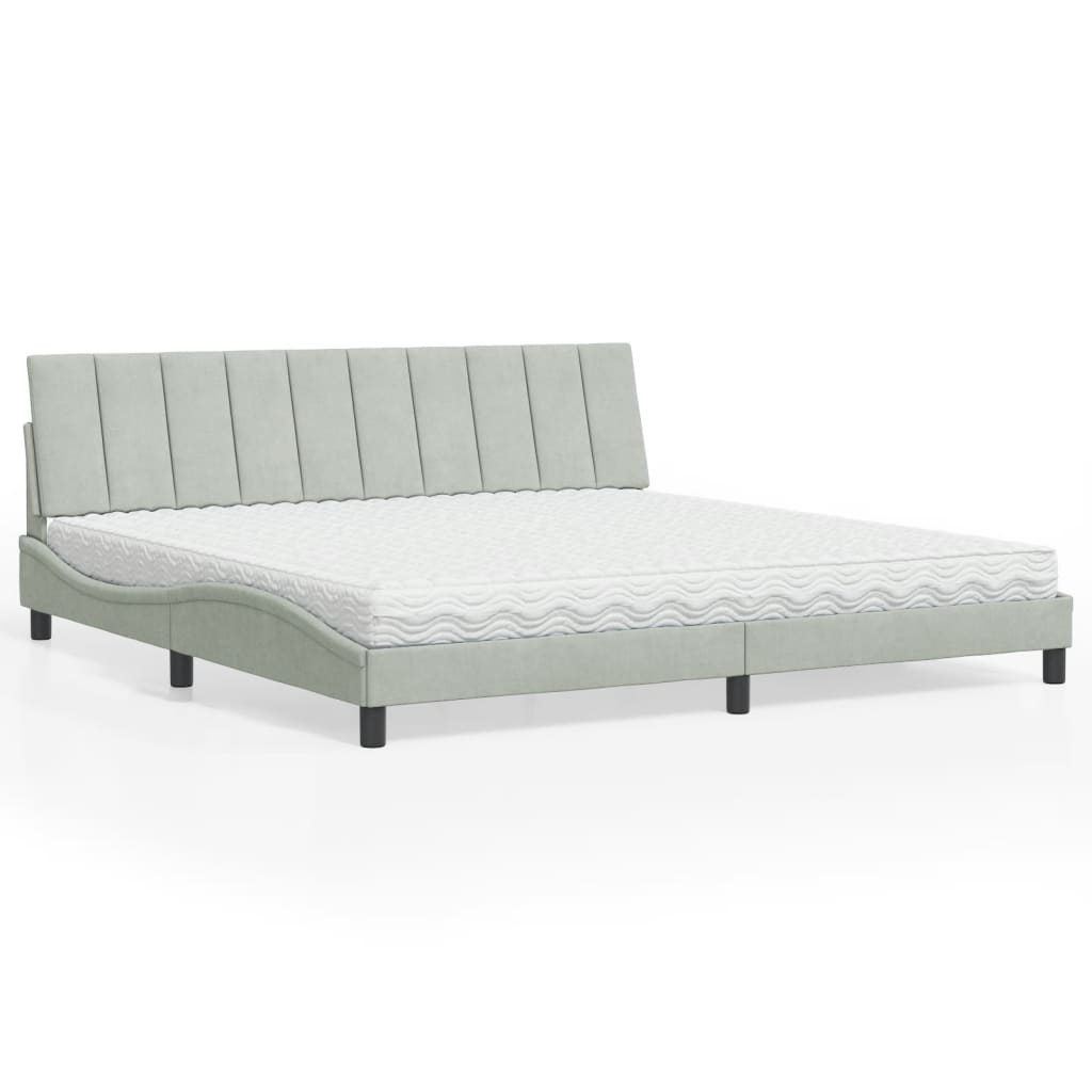 Bed met matras "Hanko" fluweel lichtgrijs 200x200 cm – afbeelding 1