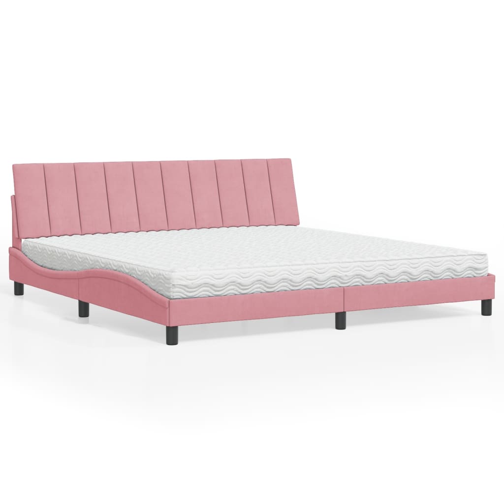 Bed met matras "Hanko" fluweel roze 200x200 cm – afbeelding 1
