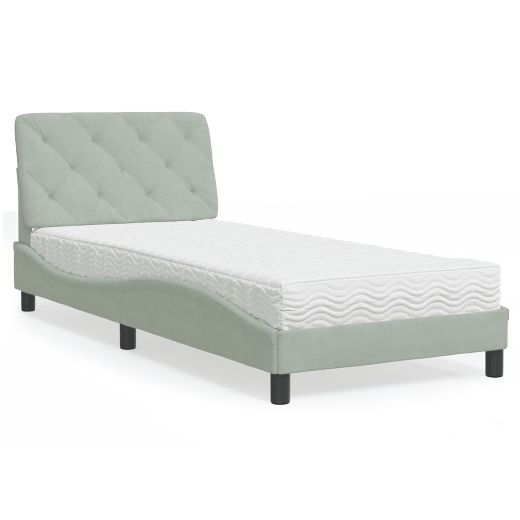 Bed met matras fluweel lichtgrijs 80x200 cm – afbeelding 1