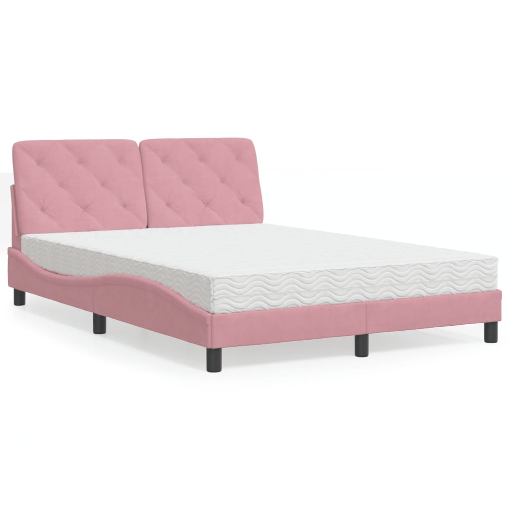 Bed met matras fluweel roze 140x200 cm – afbeelding 1