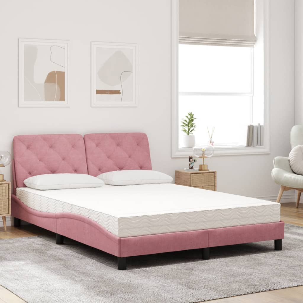Bed met matras fluweel roze 140x200 cm – afbeelding 3