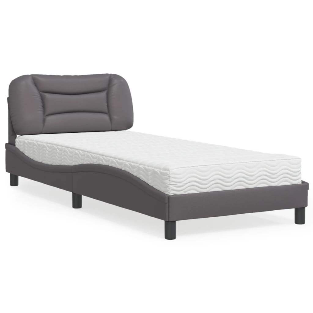 Bed met matras "Hvar" kunstleer grijs 90x190 cm – afbeelding 1