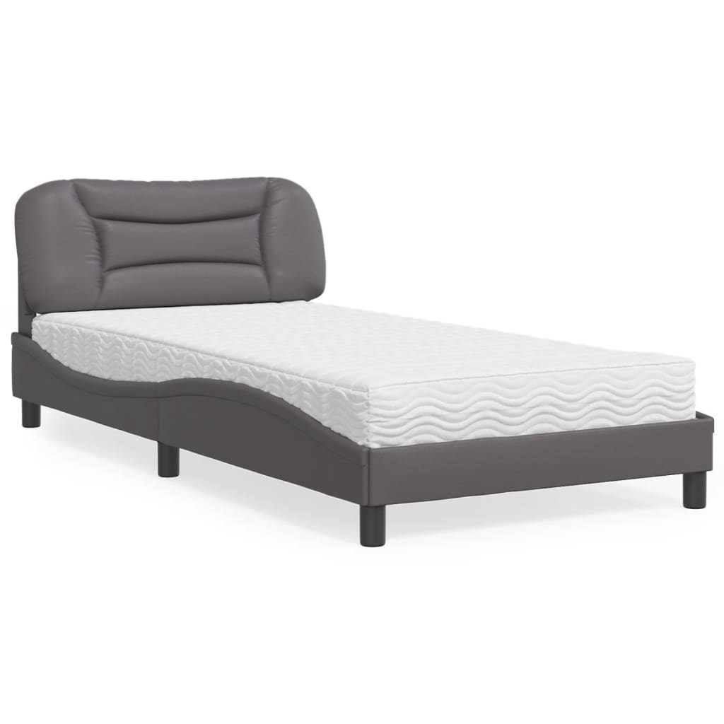Bed met matras "Hvar" kunstleer grijs 100x200 cm – afbeelding 1