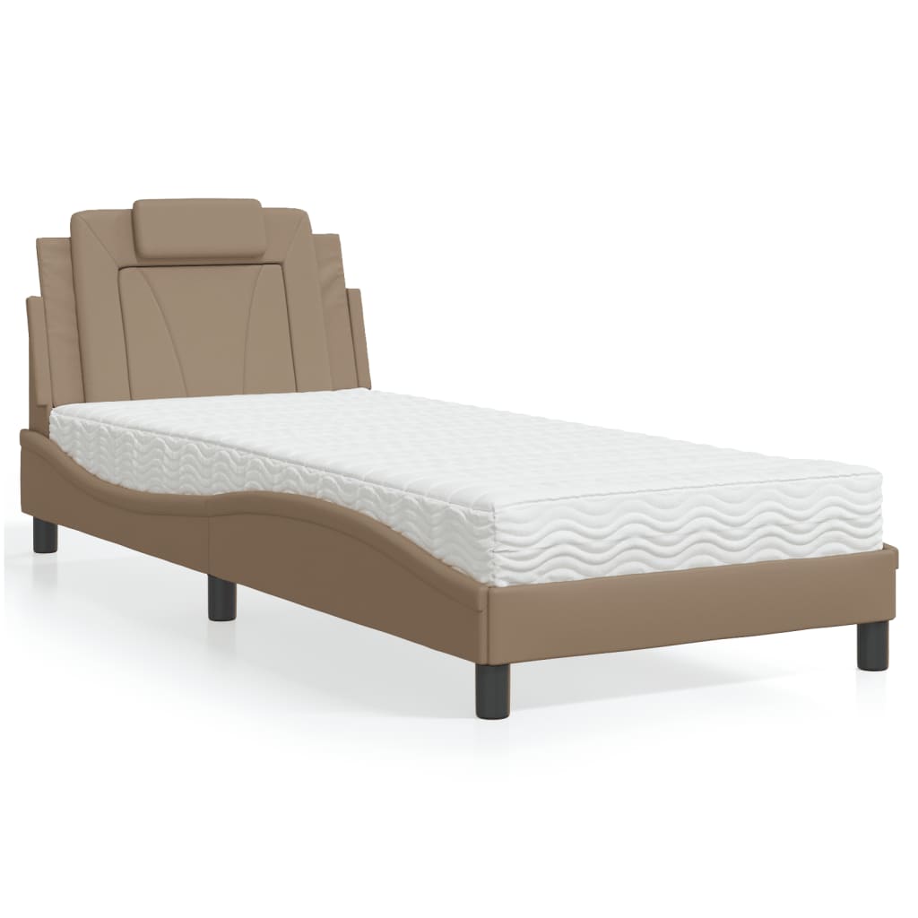 Bed "Viana" met matras kunstleer cappuccinokleurig 80x200 cm – afbeelding 1