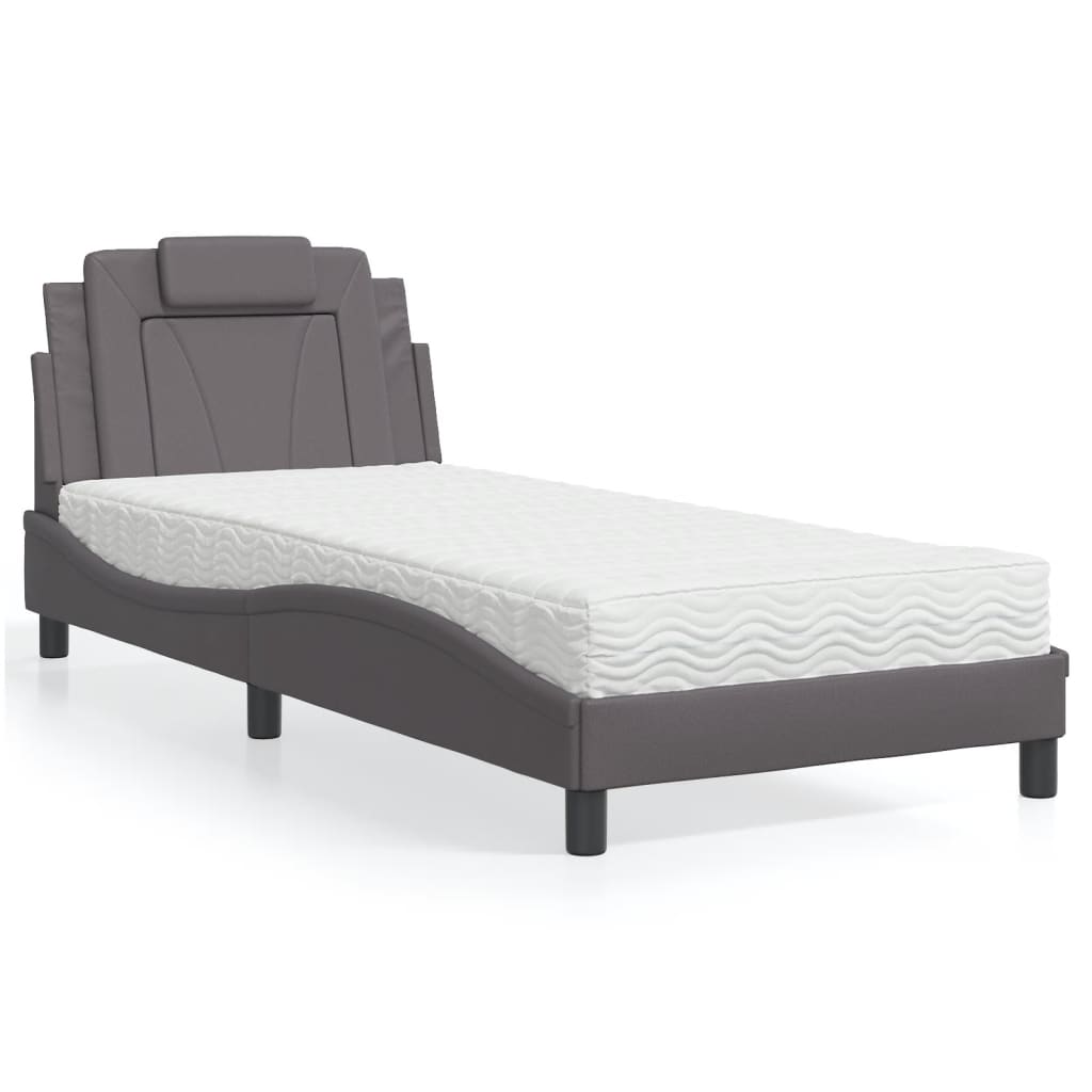 Bed "Viana" met matras kunstleer grijs 90x200 cm – afbeelding 1