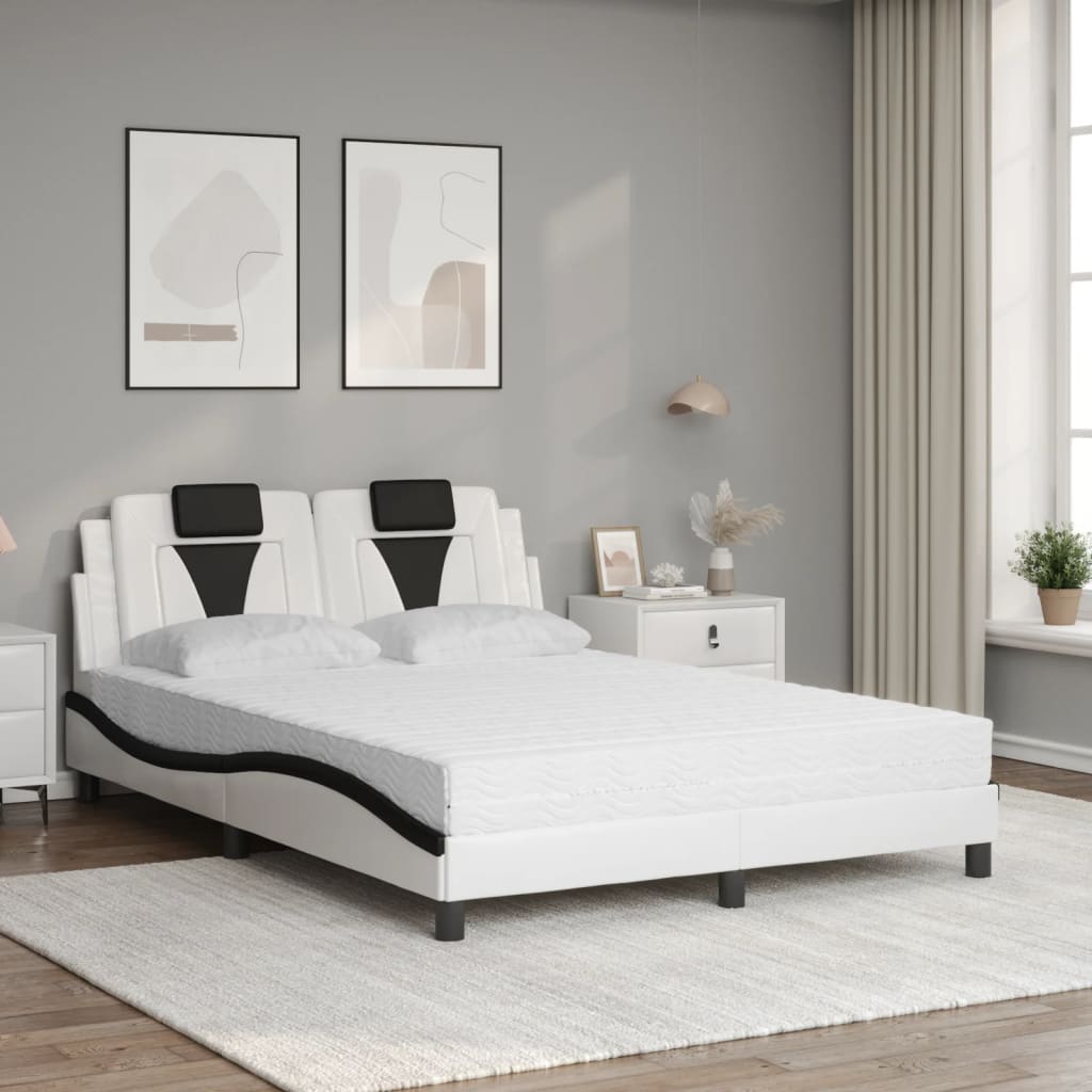Bed "Viana" met matras kunstleer wit en zwart 140x200 cm – afbeelding 3