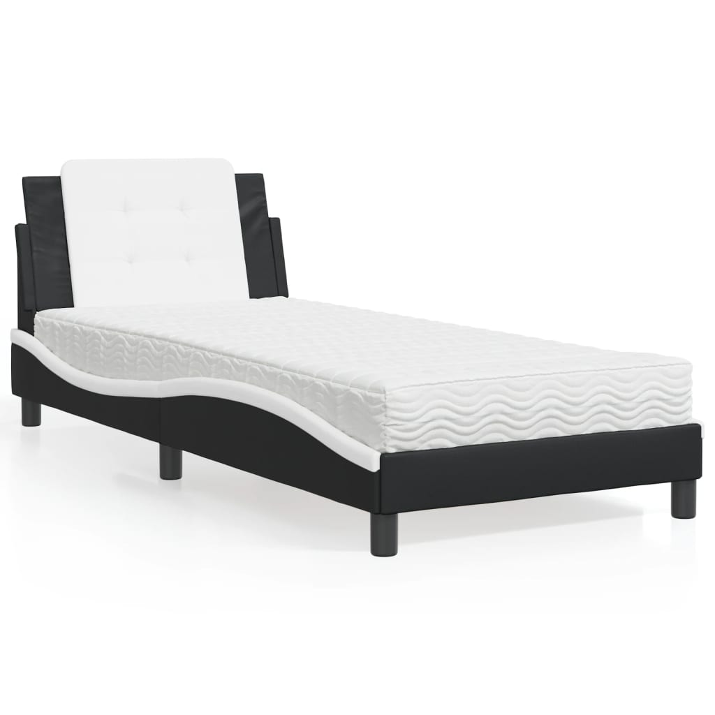 Bedframe zonder matras "Zadar" kunstleer zwart en wit 90x190 cm – afbeelding 1