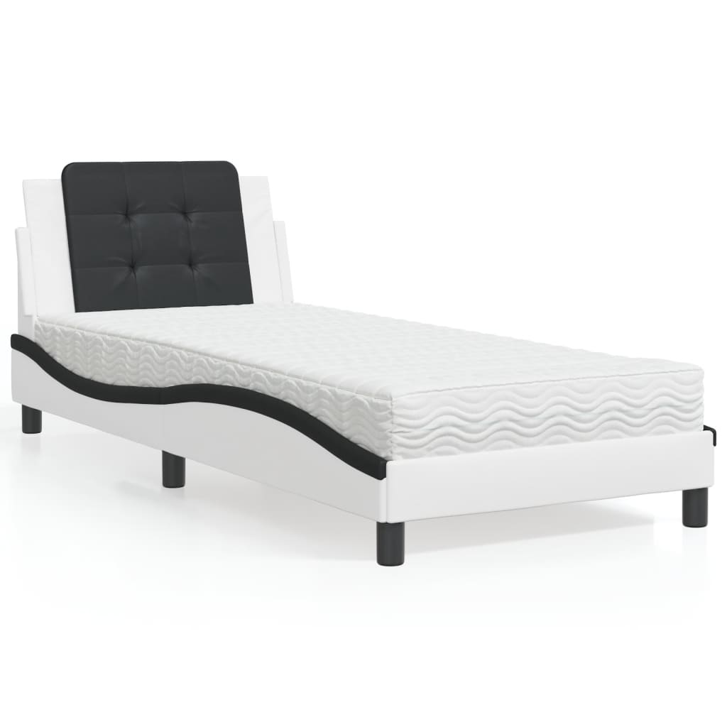 Bedframe zonder matras "Zadar" kunstleer zwart en wit 90x200 cm – afbeelding 1