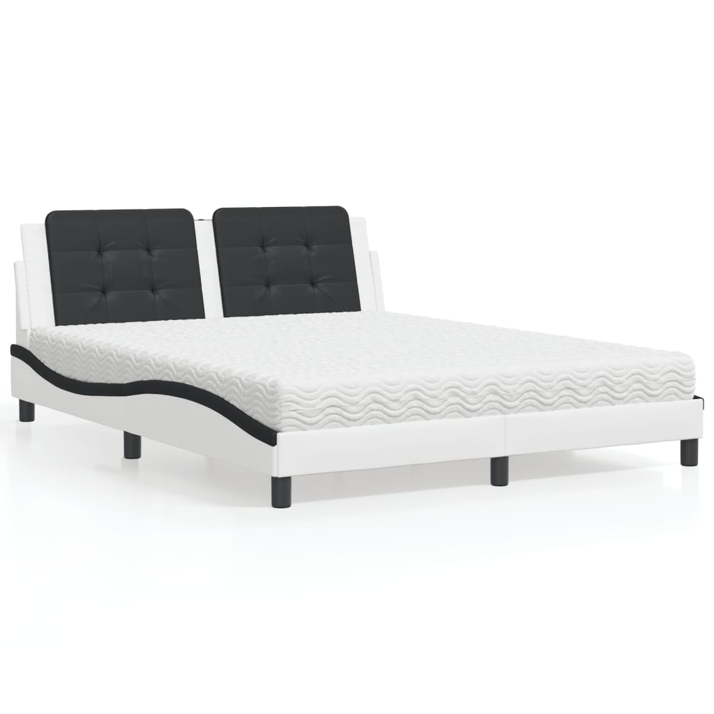 Bed met matras "Zadar" kunstleer wit en zwart 160x200 cm – afbeelding 1