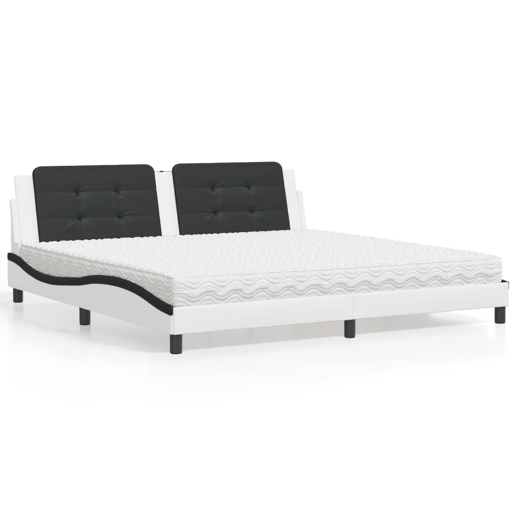 Bed met matras "Zadar" kunstleer wit en zwart 200x200 cm – afbeelding 1