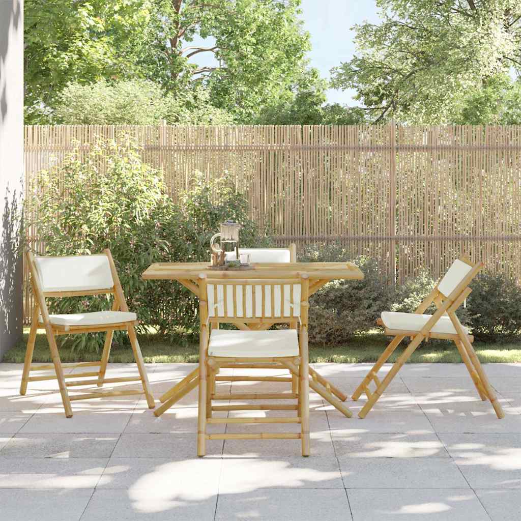 Bistrostoelen 4 st inklapbaar met kussens bamboe crèmewit – afbeelding 1