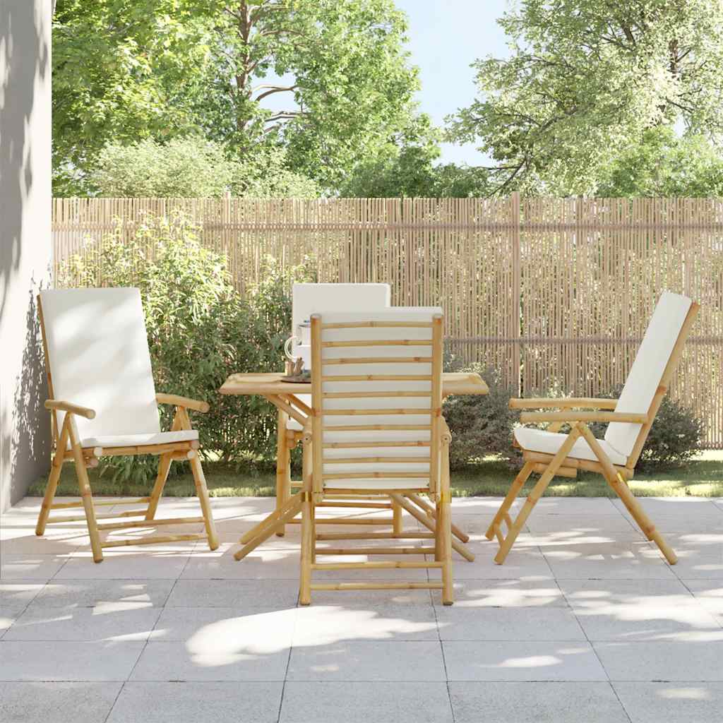 Tuinstoelen 4 st inklapbaar met kussens bamboe crèmewit – afbeelding 1