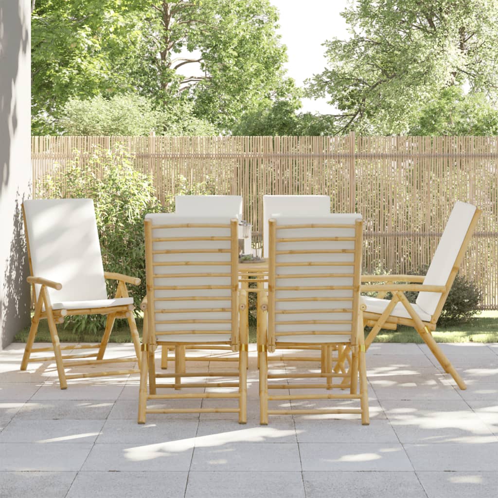 Tuinstoelen 6 st inklapbaar met kussens bamboe crèmewit