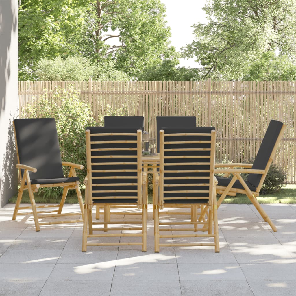 Tuinstoelen 6 st inklapbaar met kussens bamboe donkergrijs – afbeelding 1