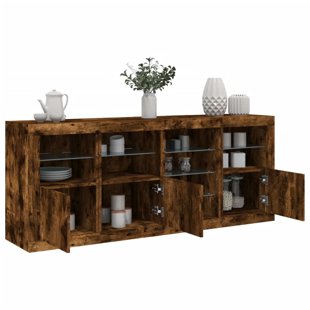 Dressoir met LED-verlichting 164x37x67 cm gerookt eikenkleurig