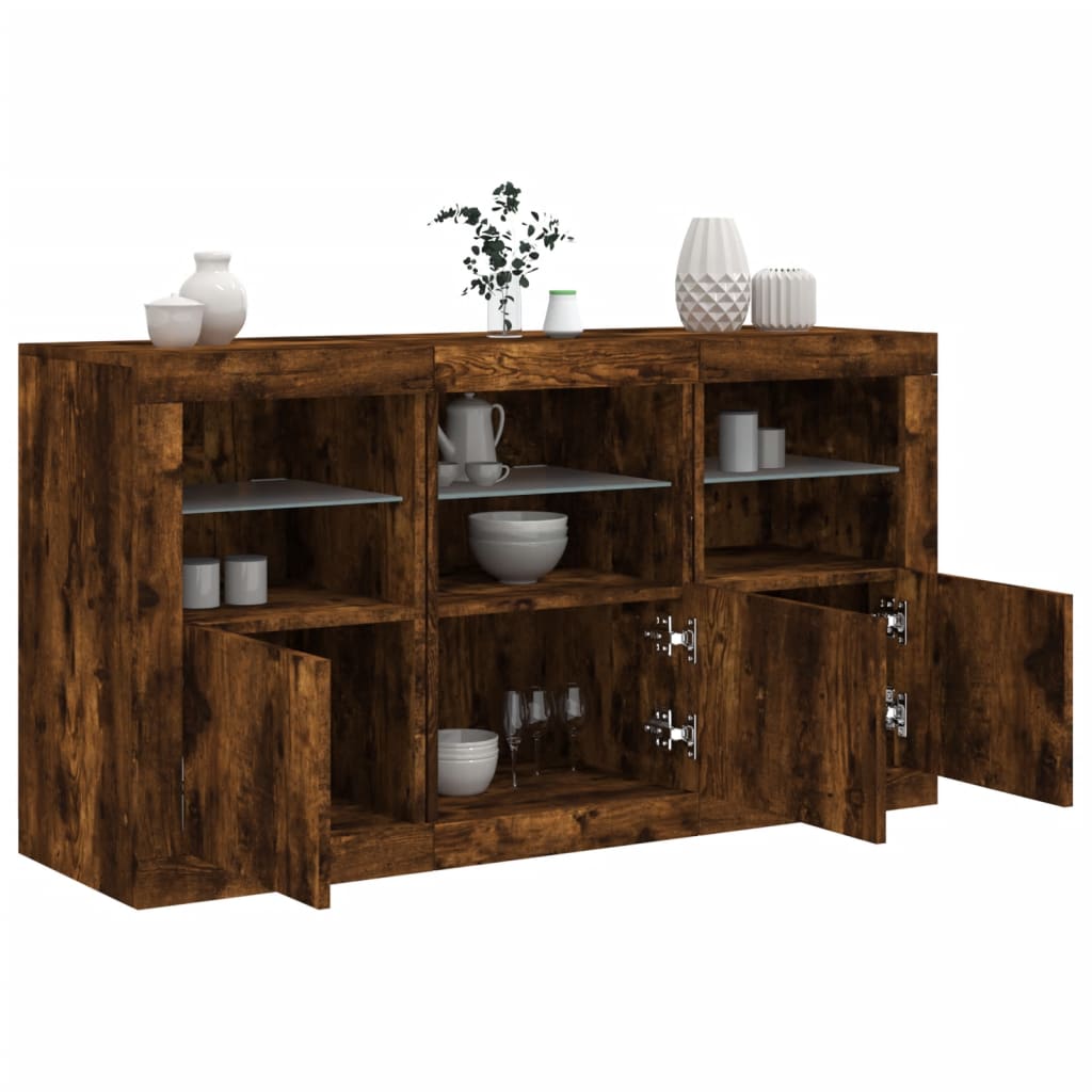 Dressoir met LED-verlichting 123x37x67 cm gerookt eikenkleurig
