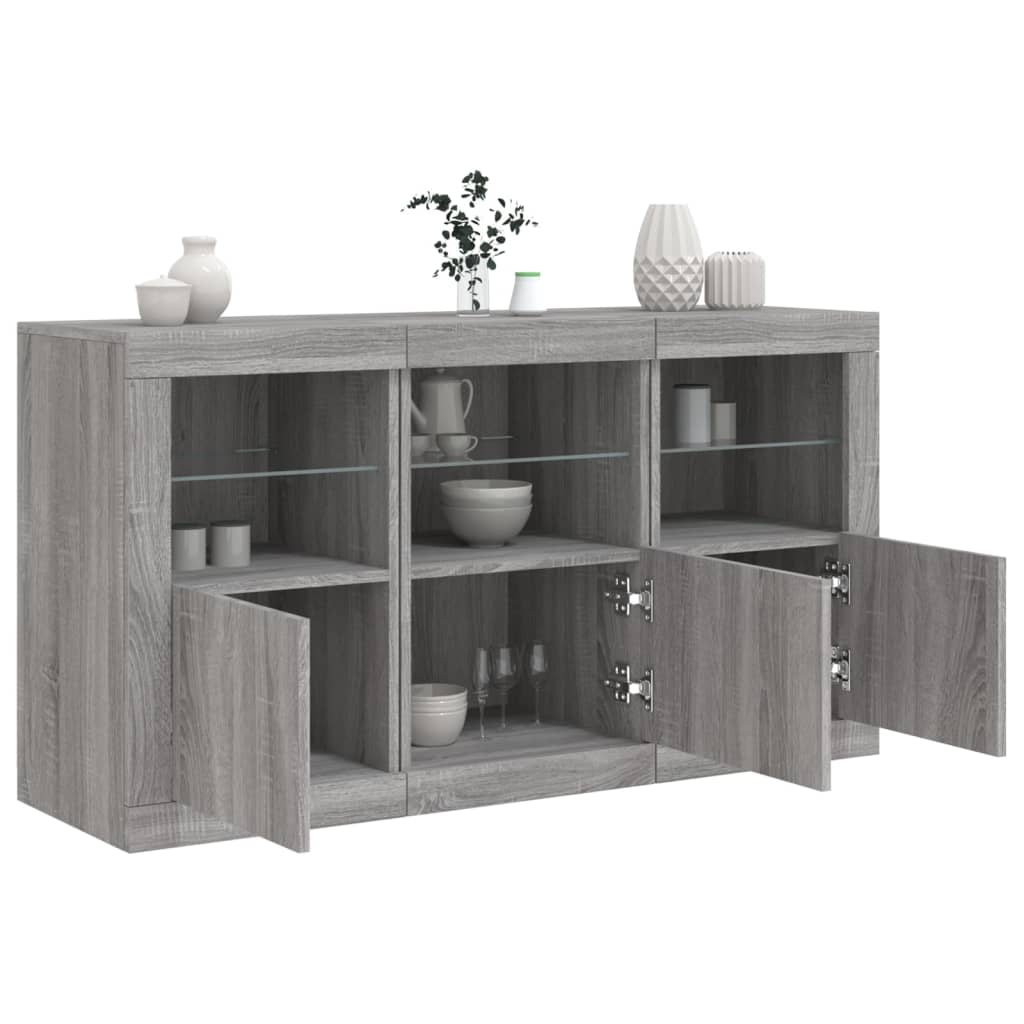 Dressoir met LED-verlichting 123x37x67 cm grijs sonoma eiken – afbeelding 1