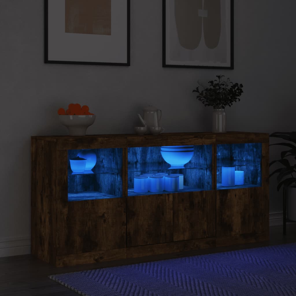 Dressoir met LED-verlichting 142,5x37x67 cm gerookt eikenkleur