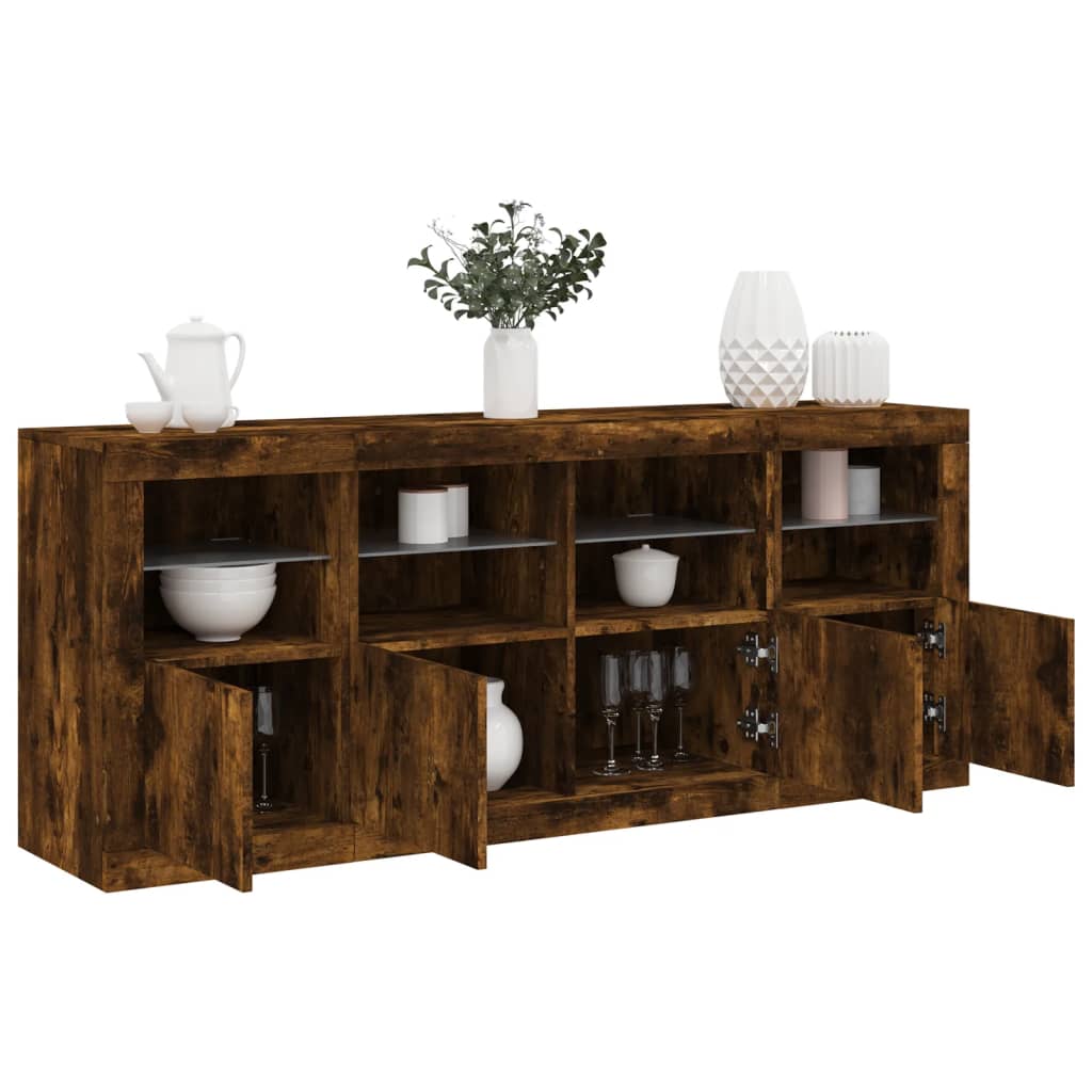 Dressoir met LED-verlichting 163x37x67 cm gerookt eikenkleurig – afbeelding 1