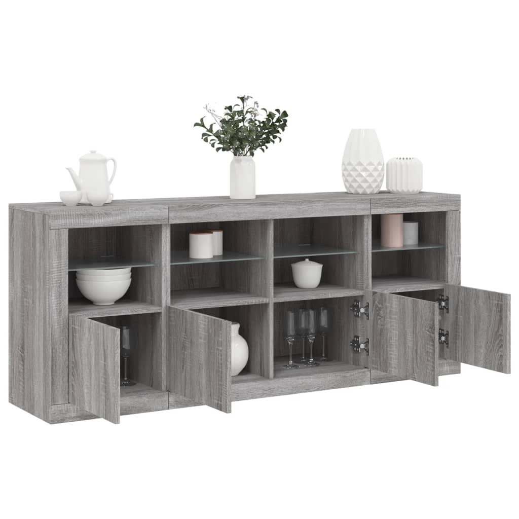 Dressoir met LED-verlichting 163x37x67 cm grijs sonoma eiken – afbeelding 1