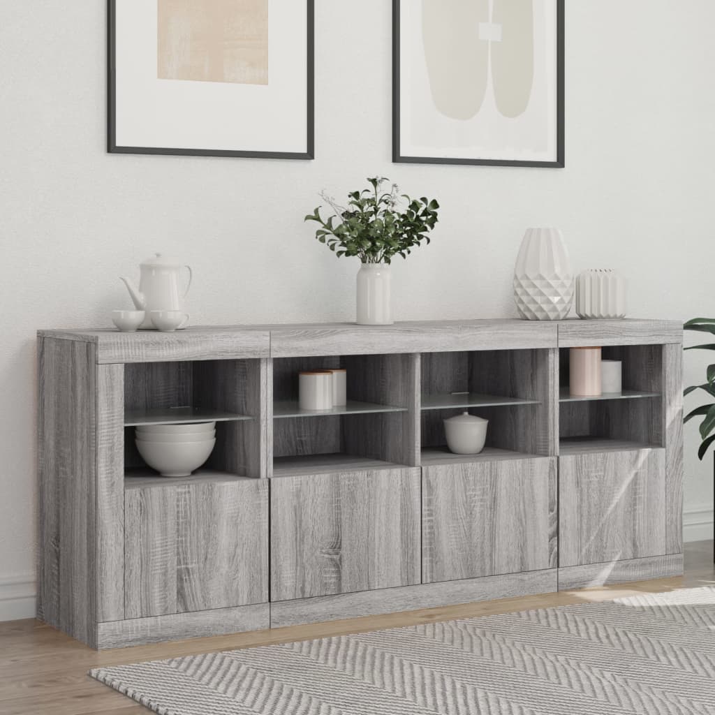 Dressoir met LED-verlichting 163x37x67 cm grijs sonoma eiken – afbeelding 3