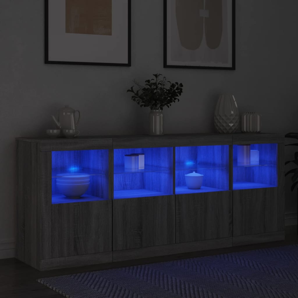 Dressoir met LED-verlichting 163x37x67 cm grijs sonoma eiken – afbeelding 4