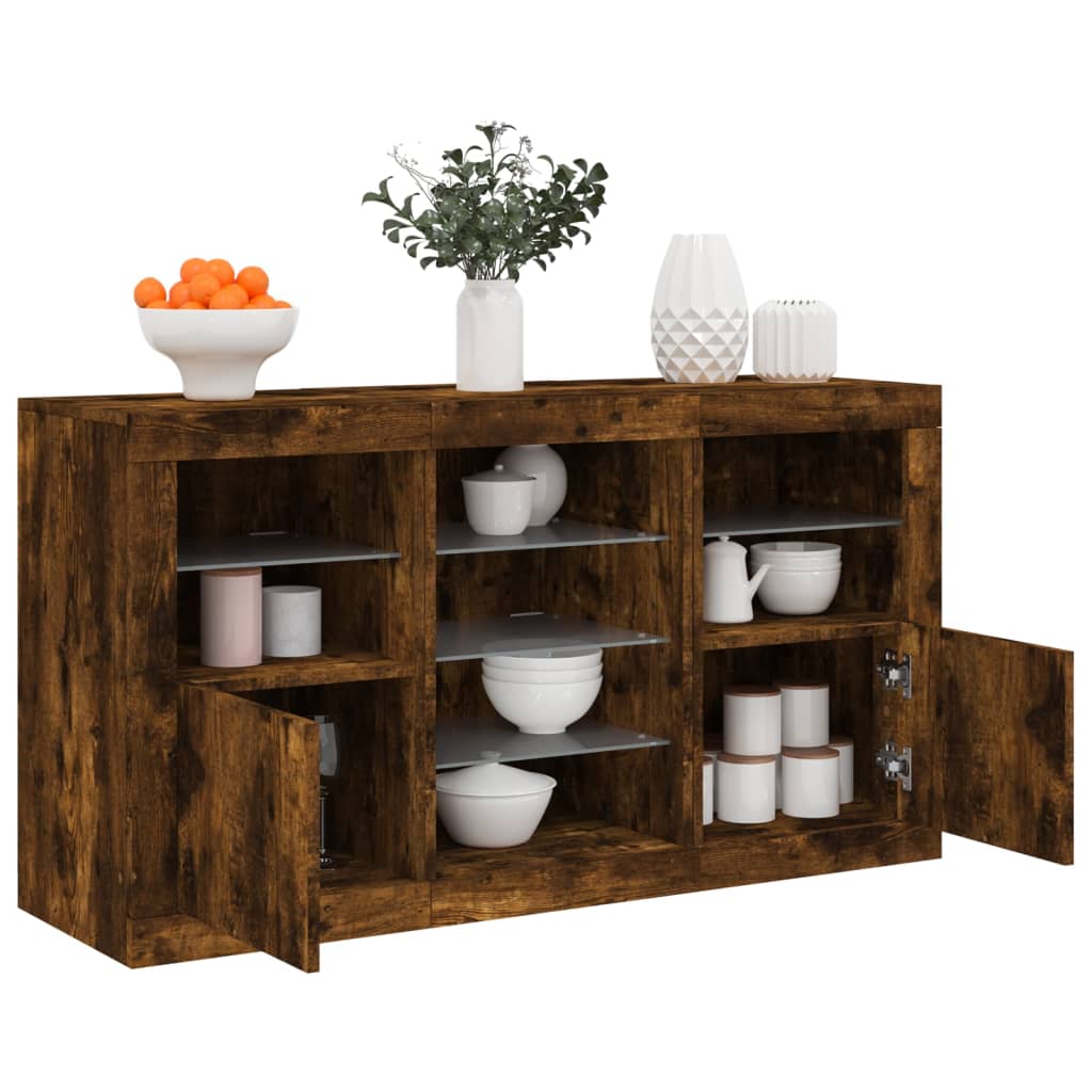 Dressoir met LED-verlichting 123x37x67 cm gerookt eikenkleurig