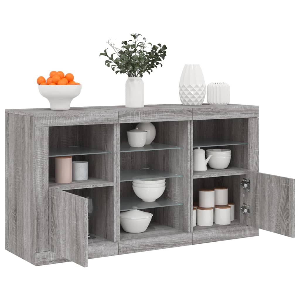 Dressoir met LED-verlichting 123x37x67 cm grijs sonoma eiken