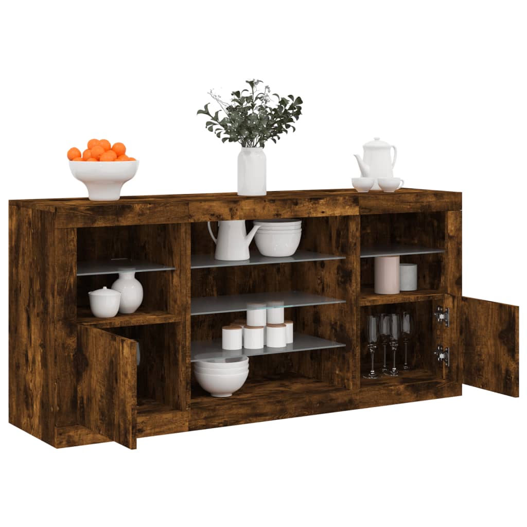 Dressoir met LED-verlichting 142,5x37x67 cm gerookt eikenkleur