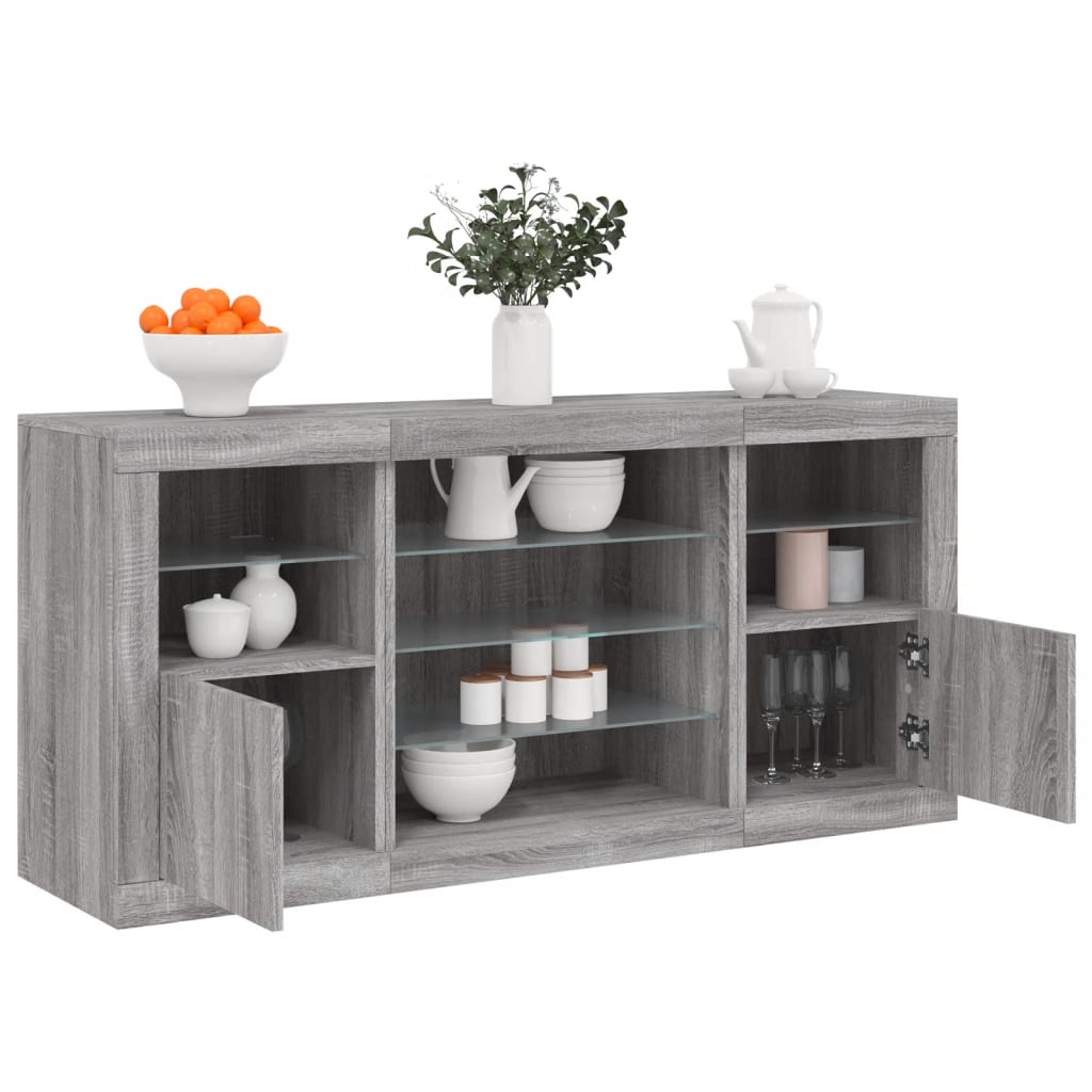 Dressoir met LED-verlichting 142,5x37x67 cm grijs sonoma – afbeelding 1