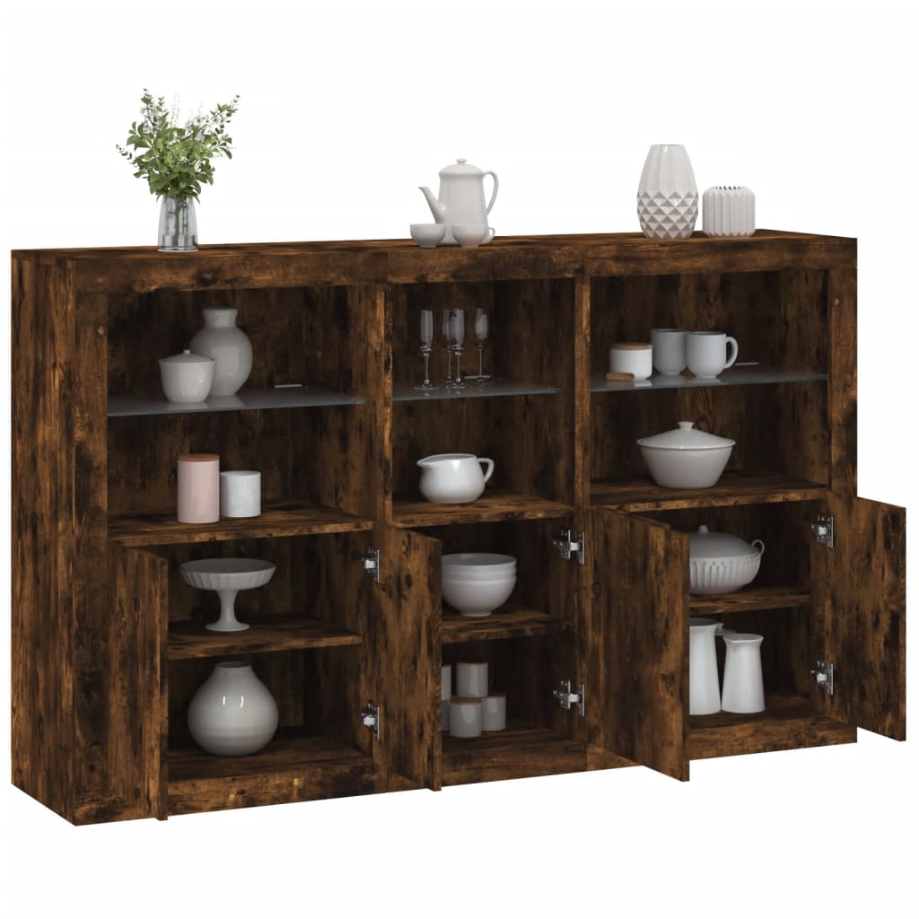 Dressoir met LED-verlichting 162x37x100 cm gerookt eikenkleurig