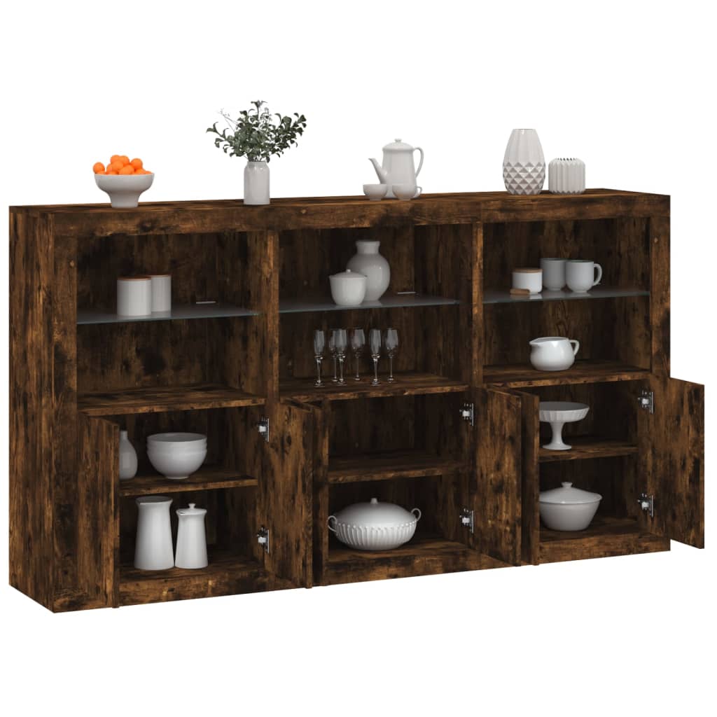 Dressoir met LED-verlichting 181,5x37x100 cm gerookt eikenkleur