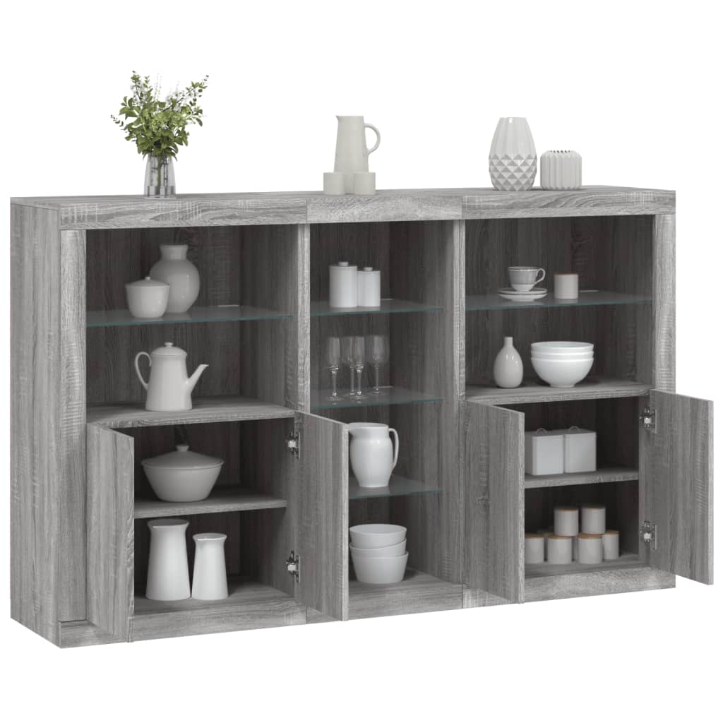 Dressoir met LED-verlichting 162x37x100 cm grijs sonoma eiken