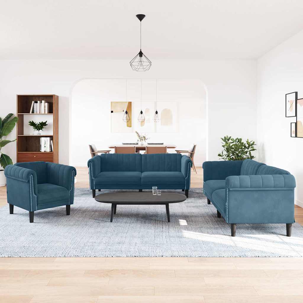 3-delige Loungeset fluweel blauw