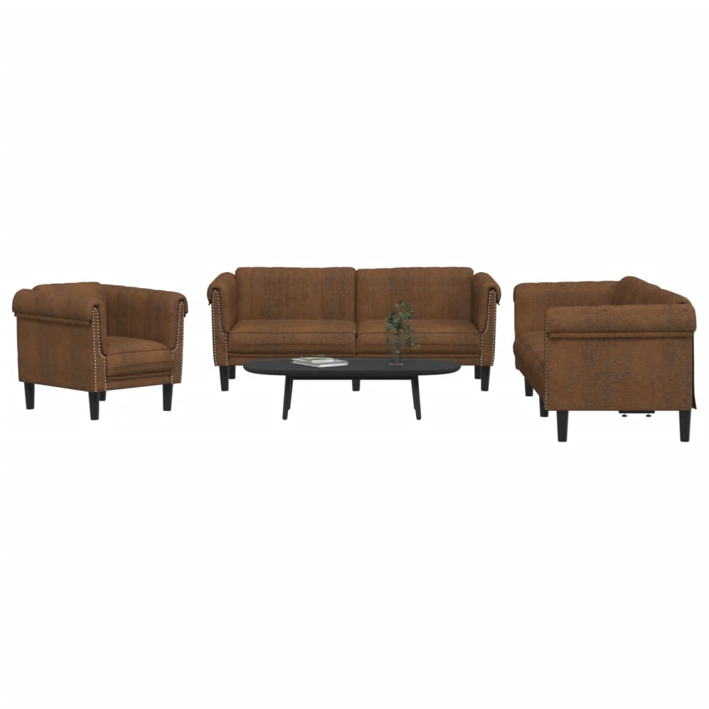 3-delige Loungeset fluweel bruin