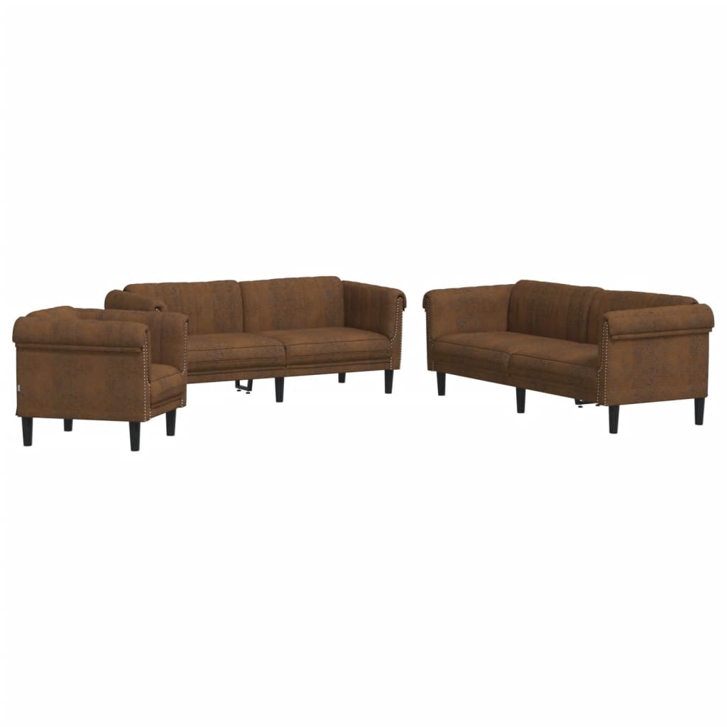 3-delige Loungeset fluweel bruin – afbeelding 2