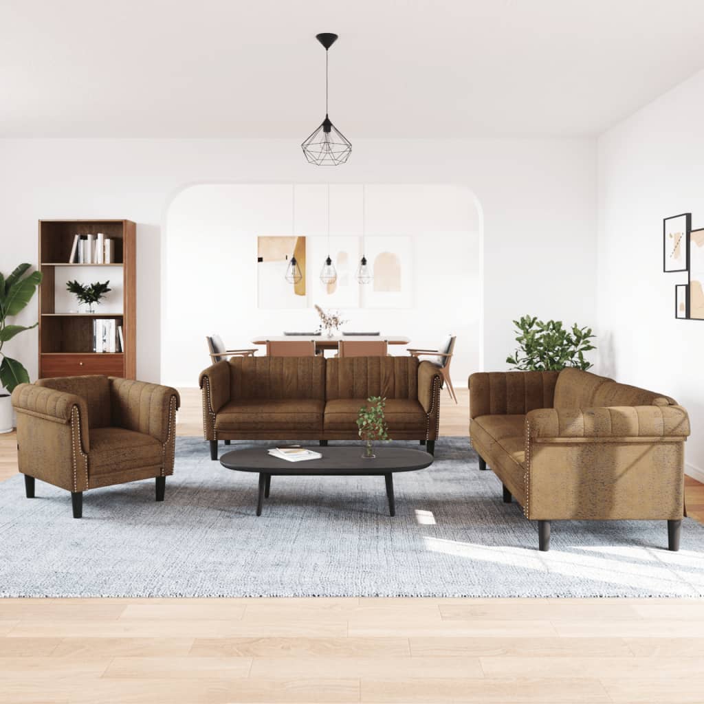 3-delige Loungeset fluweel bruin – afbeelding 3